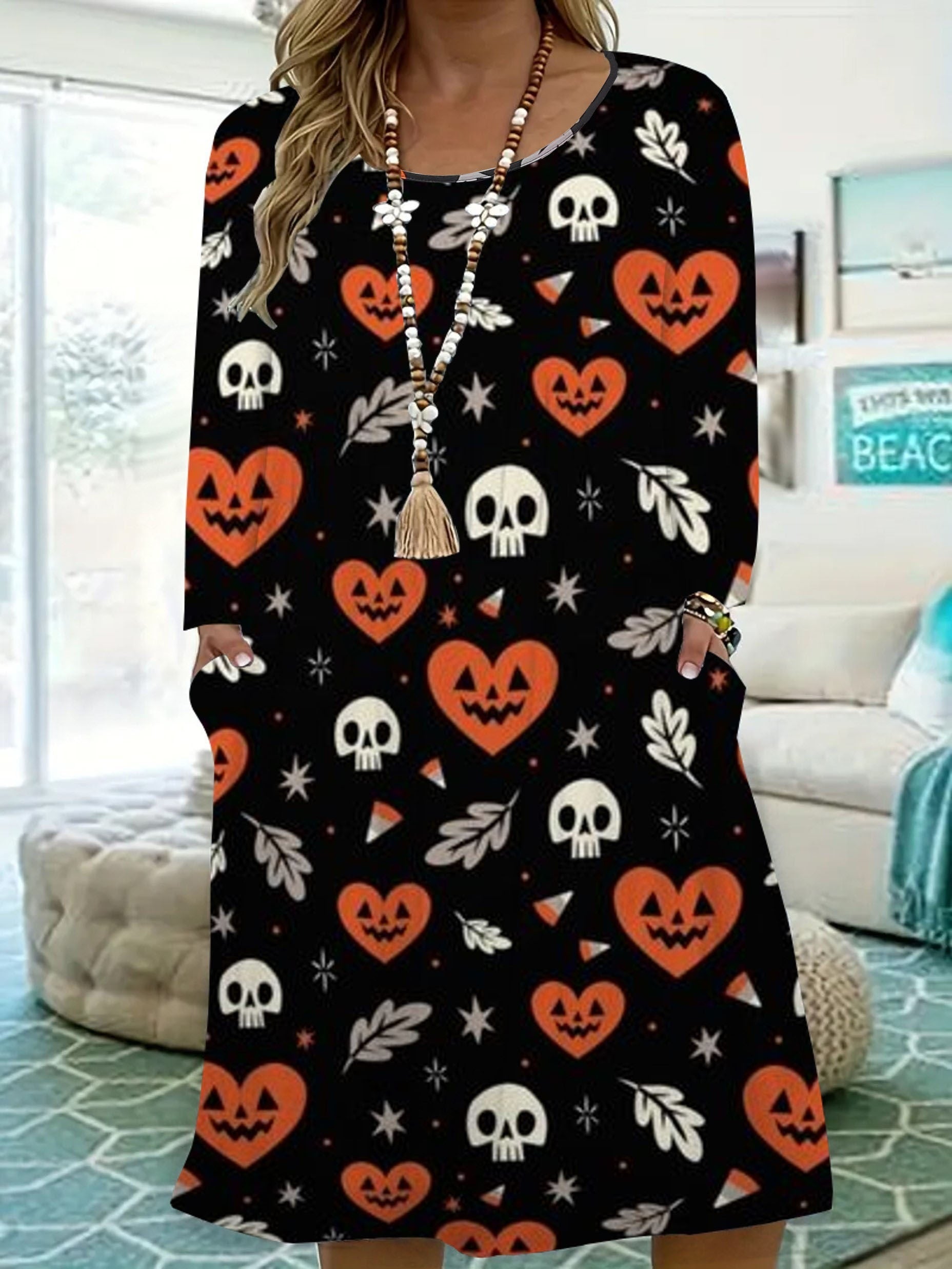 Halloween Dress Women's Skull & Heart Pumpkin Print Tee
