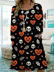 Halloween Dress Women's Skull & Heart Pumpkin Print Tee