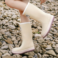 Solid Quick Drying Flat Rain Boots Waterproof Non Slip Thickened Outdoor PVC Cas