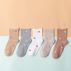 5 Pairs Floral & Fruit Curling Socks Women's Stockings & Hosiery