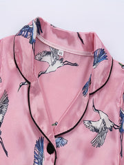 Kids Satin Pajamas Set Cartoon Birds Patterns Short Sleeve Nightwear