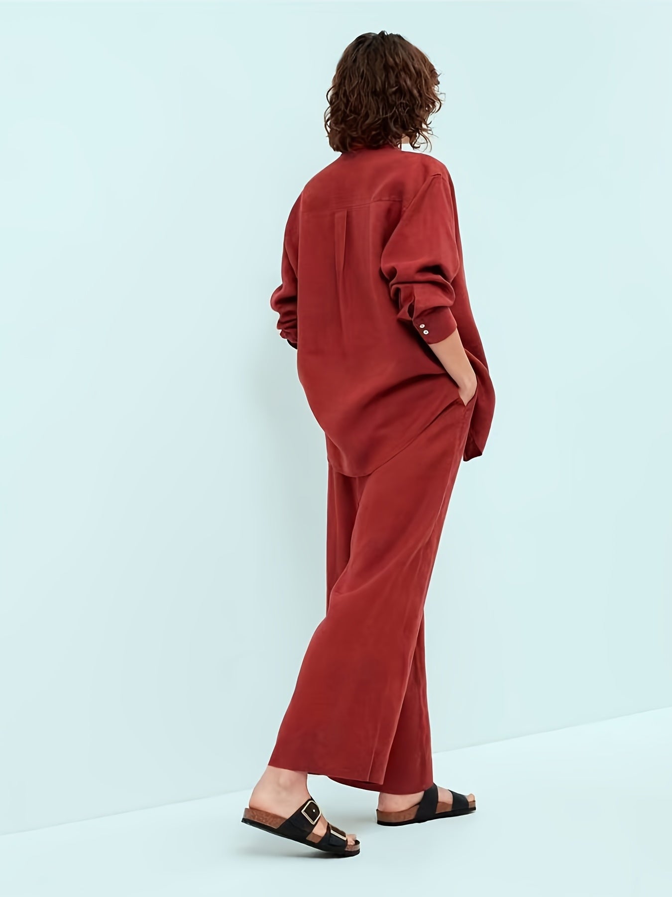 Elastic High Rise Wide Leg Trousers With Pockets