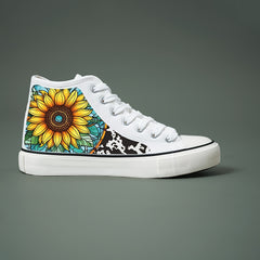 Plush Lined Chunky Canvas Sneakers - Flower Print - Non Slip - High Top - Warm