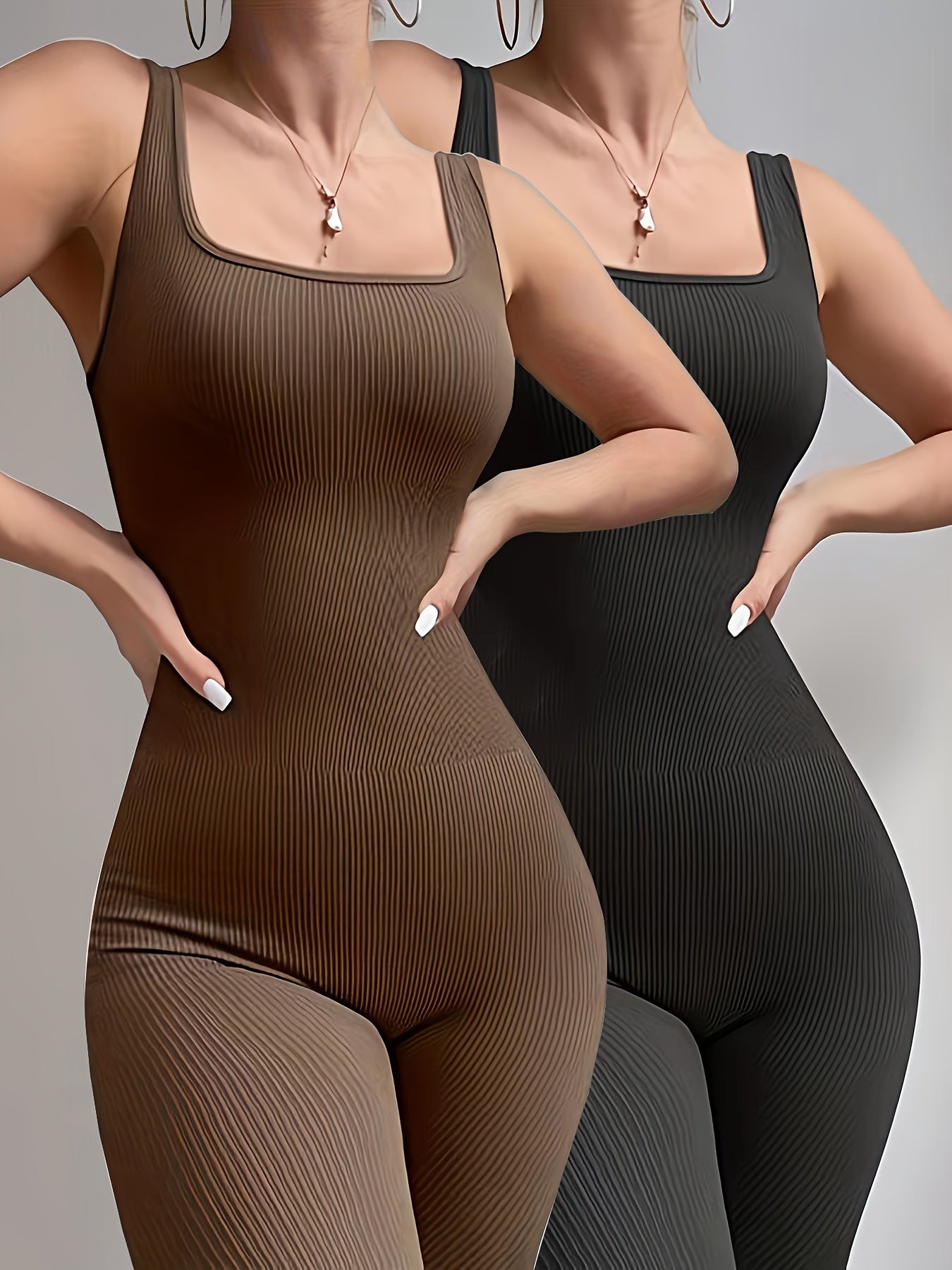 Solid Ribbed Jumpsuit Sleeveless Sports Bodysuit Activewear