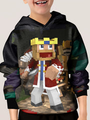 Pixel King Print Kid's Hoodie Unisex Pullover Casual Hooded Top