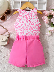 2pc Toddler Girls Leopard Halter Top & Shorts Set Kids Summer Clothes