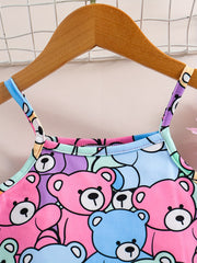 Kid Girls Bear Print Spaghetti Sun Dress Summer Clothes