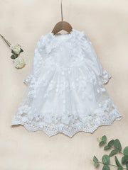 Girls Flower Embroidery Lace Princess Dress Long Sleeve Kids Clothes