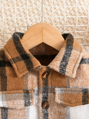 Girl's Plaid Outfit 2pcs Button Jacket & Turtleneck Dress Set