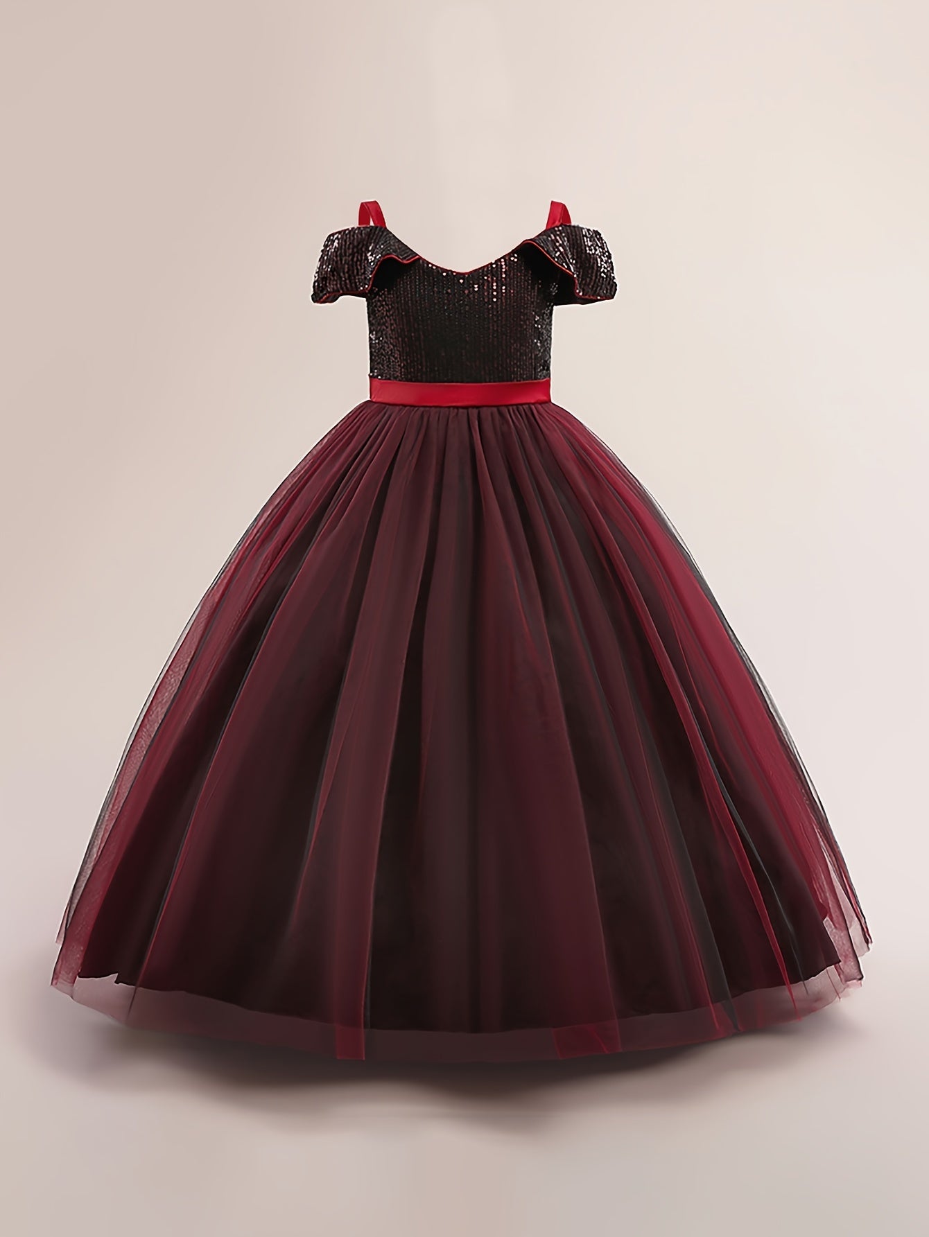 Cute Cold Shoulder Sequins Princess Dress for Girls Birthday Party
