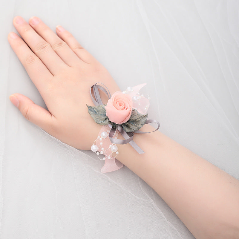 Bridesmaid Wrist Flowers Faux Pearl Bracelet Wedding Supply