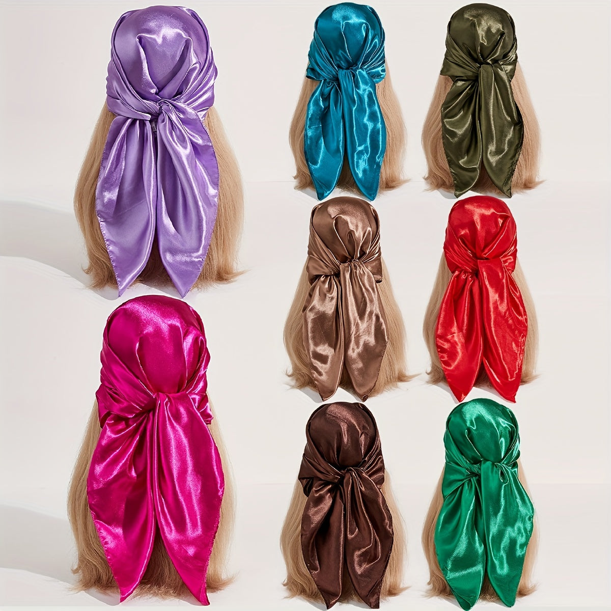Solid Satin Bandana Silk Square Scarf Head Wrap Neckerchief Hair Accessories