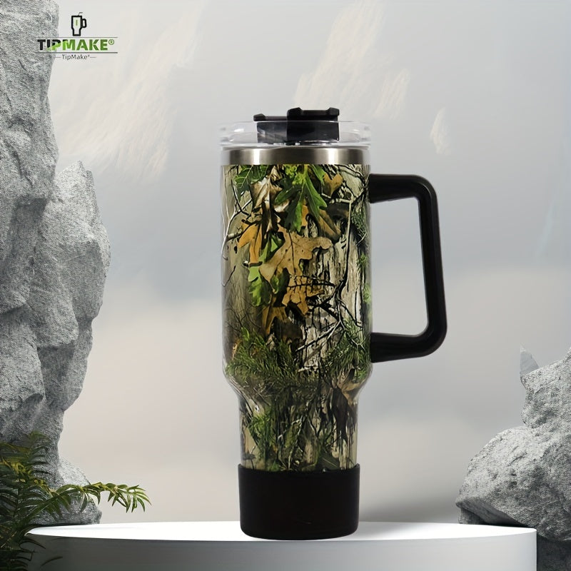 40oz Marble Insulated Tumbler With Handle And Straw
