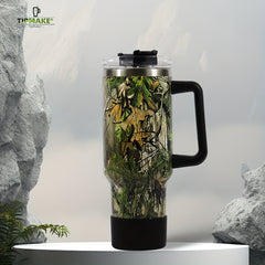 40oz Marble Insulated Tumbler With Handle And Straw