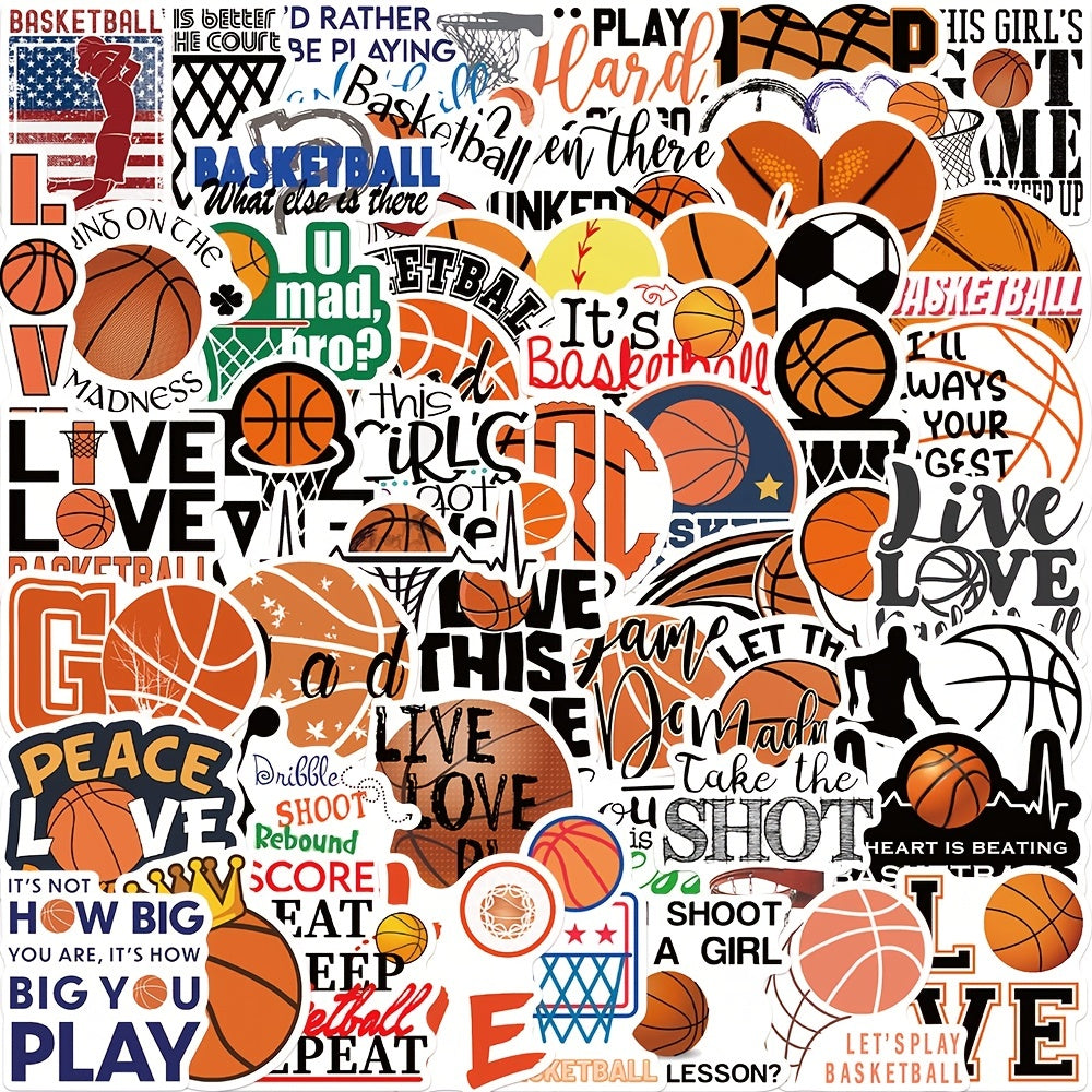 50pcs Basketball Sports Waterproof Stickers for Water Bottles Helmets Scooters