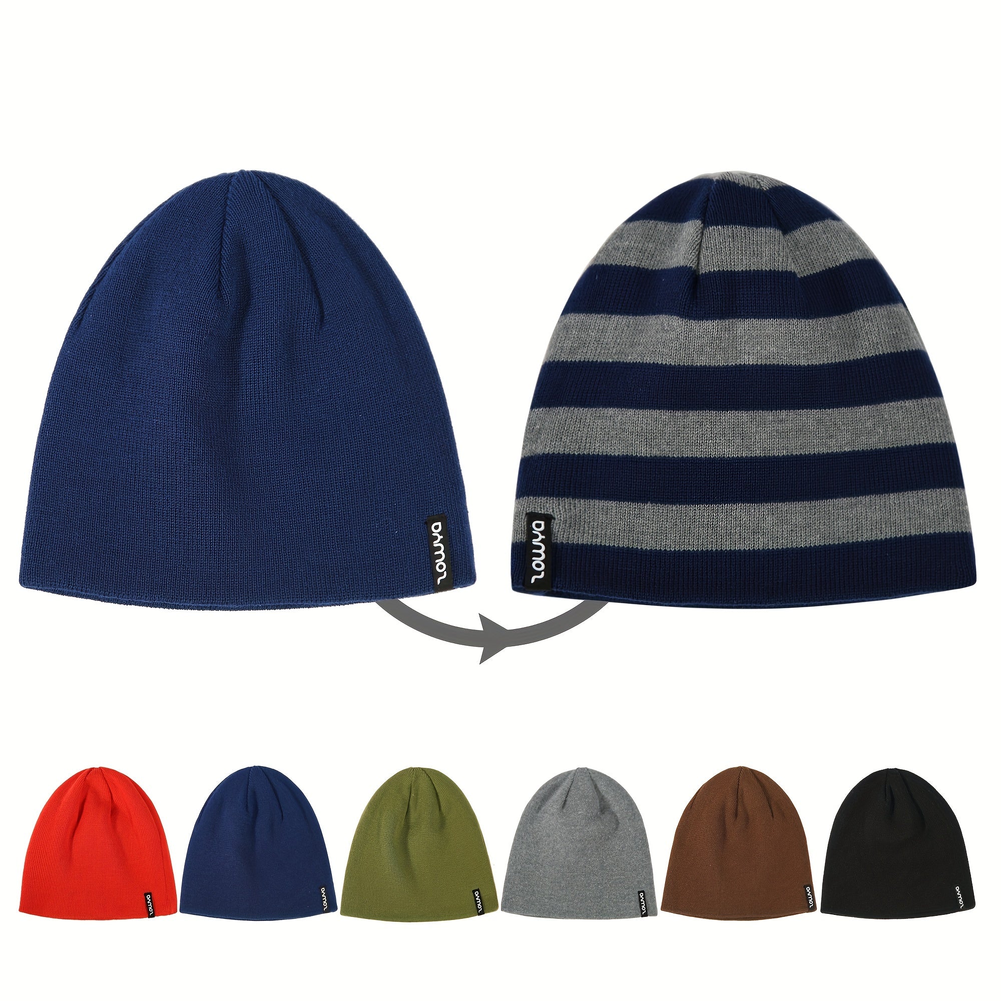 Zowya Reversible Kids Beanie Hat - Striped & Solid Colors