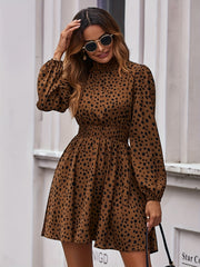 Women's Plus Leopard Print Lantern Sleeve Mock Neck Dress