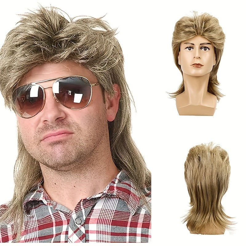 Men's 80s Punk Style Long Curly Wig for Party Halloween Cosplay