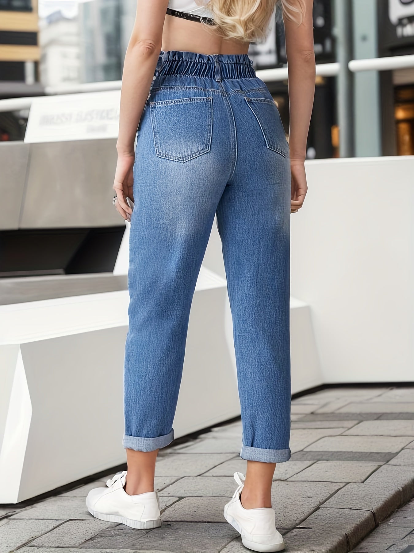Mom Jeans Double Button Slash Pockets Denim Pants