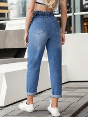 Mom Jeans Double Button Slash Pockets Denim Pants