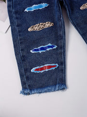 Girls Casual Print Denim Pants For Kids Children Holiday Summer