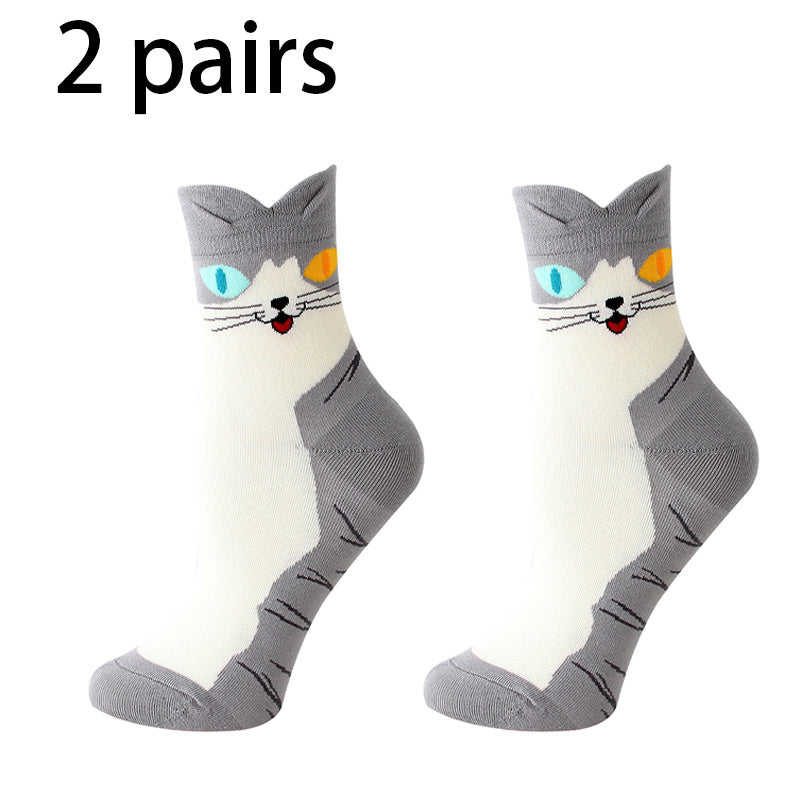 2 Pairs Cartoon Cat Print Socks Women's Stockings