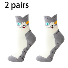 2 Pairs Cartoon Cat Print Socks Women's Stockings