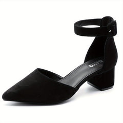 Chunky Heel Buckle Strap Pumps Solid Heels