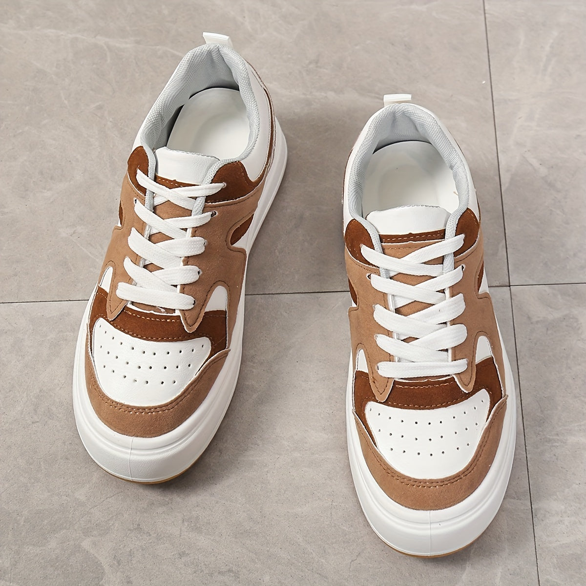 Women's Colorblock Casual Sneakers Lace Up Low Round Toe Comfy Skate Shoes