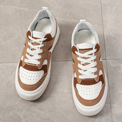 Women's Colorblock Casual Sneakers Lace Up Low Round Toe Comfy Skate Shoes