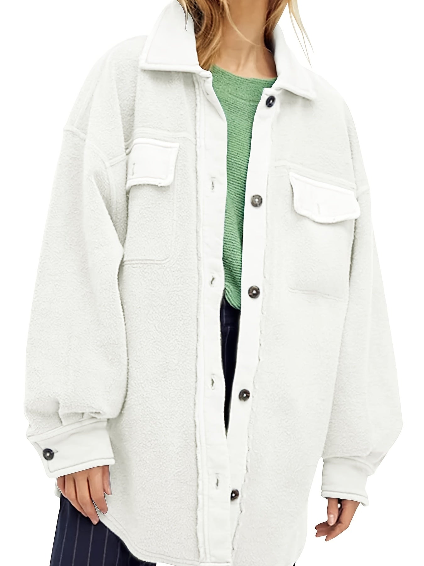 Women's Solid Long Sleeve Button Down Jacket