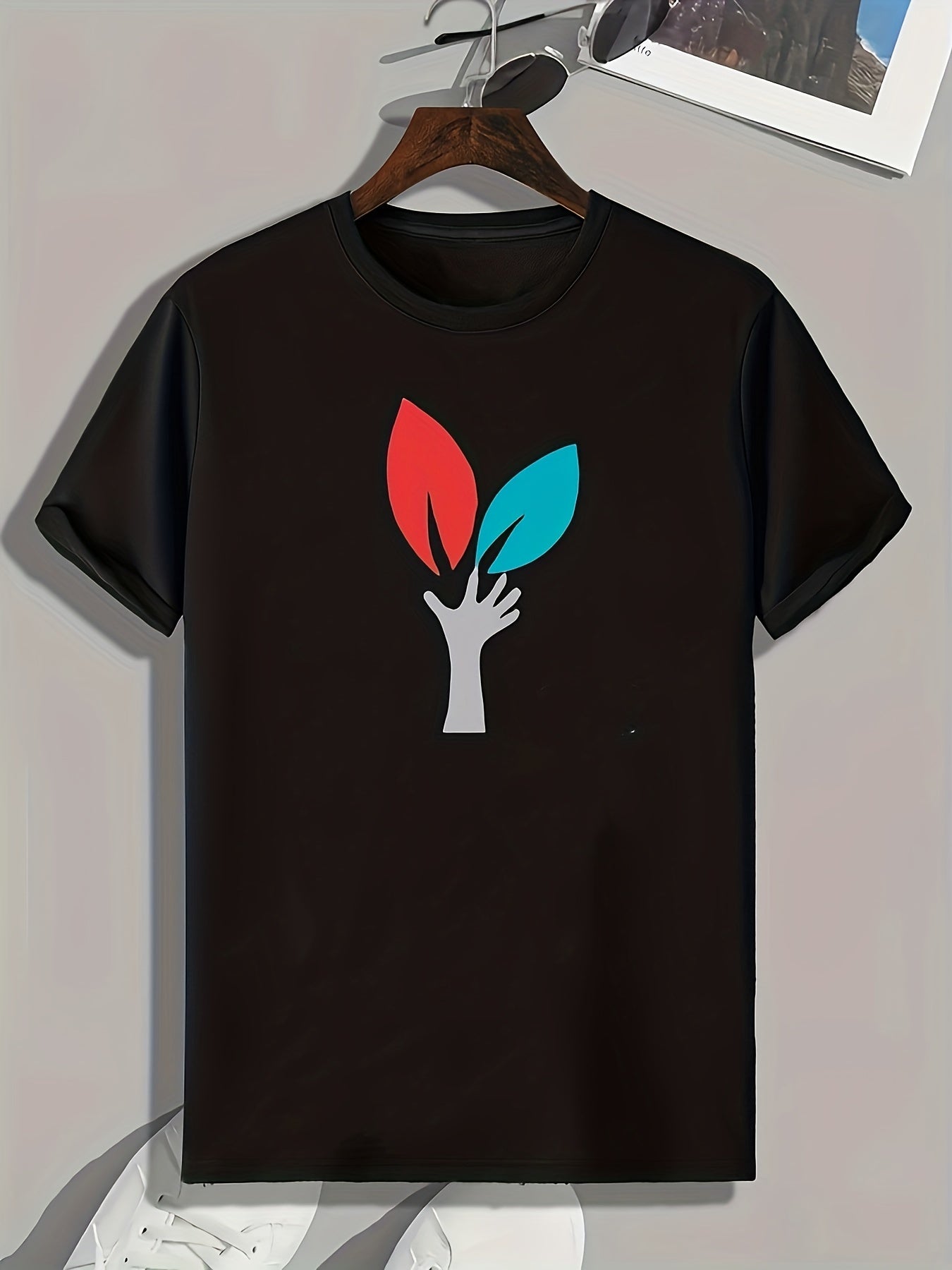 Leaf Pattern Print Men's Comfy Sports T-shirt Graphic Tee
