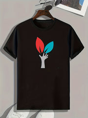 Leaf Pattern Print Men's Comfy Sports T-shirt Graphic Tee