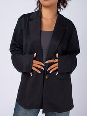 Women's Plus Solid Long Sleeve Single Breast Button Lapel Collar Blazer