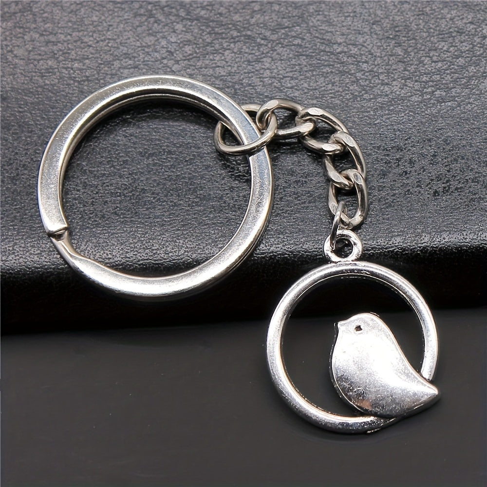Bird Animal Keychain Vintage Silver Metal Keyring Key Holder Accessories