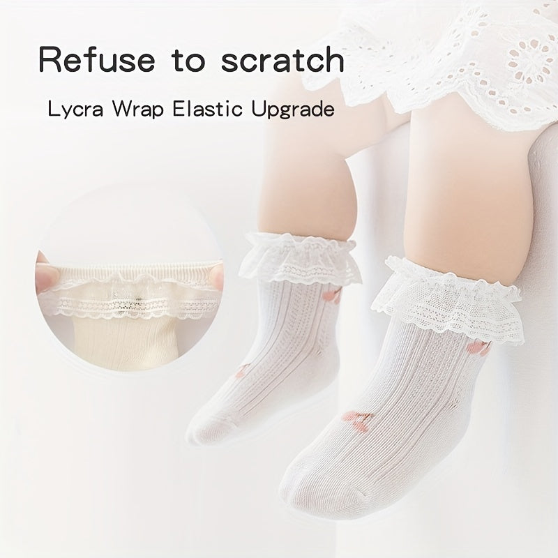 Girl's Princess Mesh Cotton Socks, Breathable Mid Tube Socks