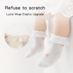 Girl's Princess Mesh Cotton Socks, Breathable Mid Tube Socks