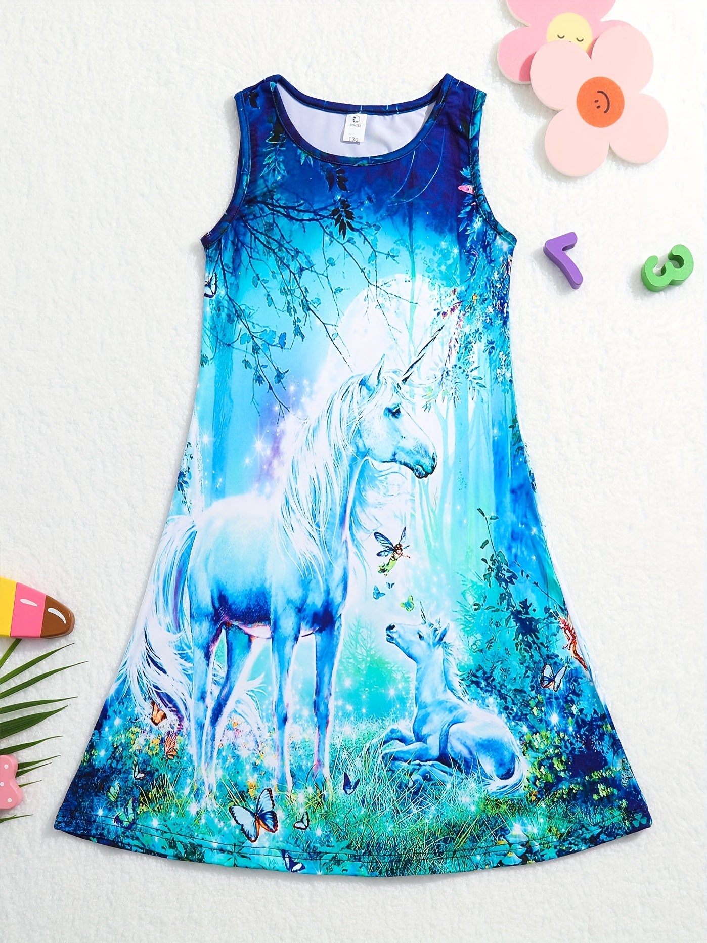 Rainbow Pony 3D Print Dress for Girls