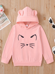 Girls' Cartoon Cat Bear Ear Hoodie Casual Sweatshirt Top