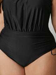 Solid Ruched Drawstring One Piece Swimsuit Plus Size Women's Swimwear