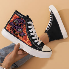Wolf Print Chunky Canvas Sneakers High Top Skate Shoes