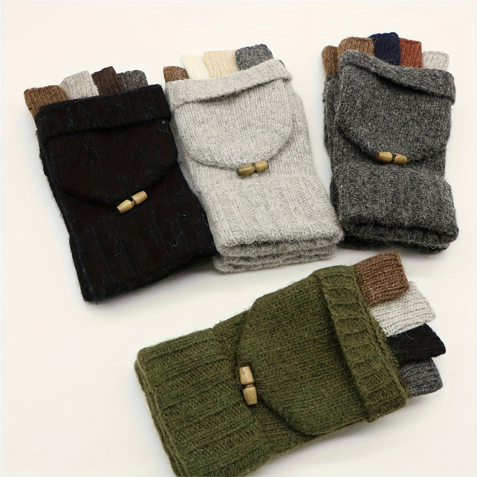 Warm Wool Knit Fingerless Gloves for Men and Women