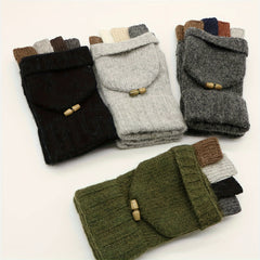 Warm Wool Knit Fingerless Gloves for Men and Women