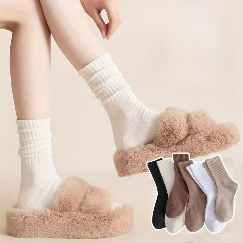 Solid Socks Comfy & Soft Mid Tube Socks Women's Stockings & Hosiery