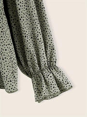 Dot Print Lantern Sleeve Blouse
