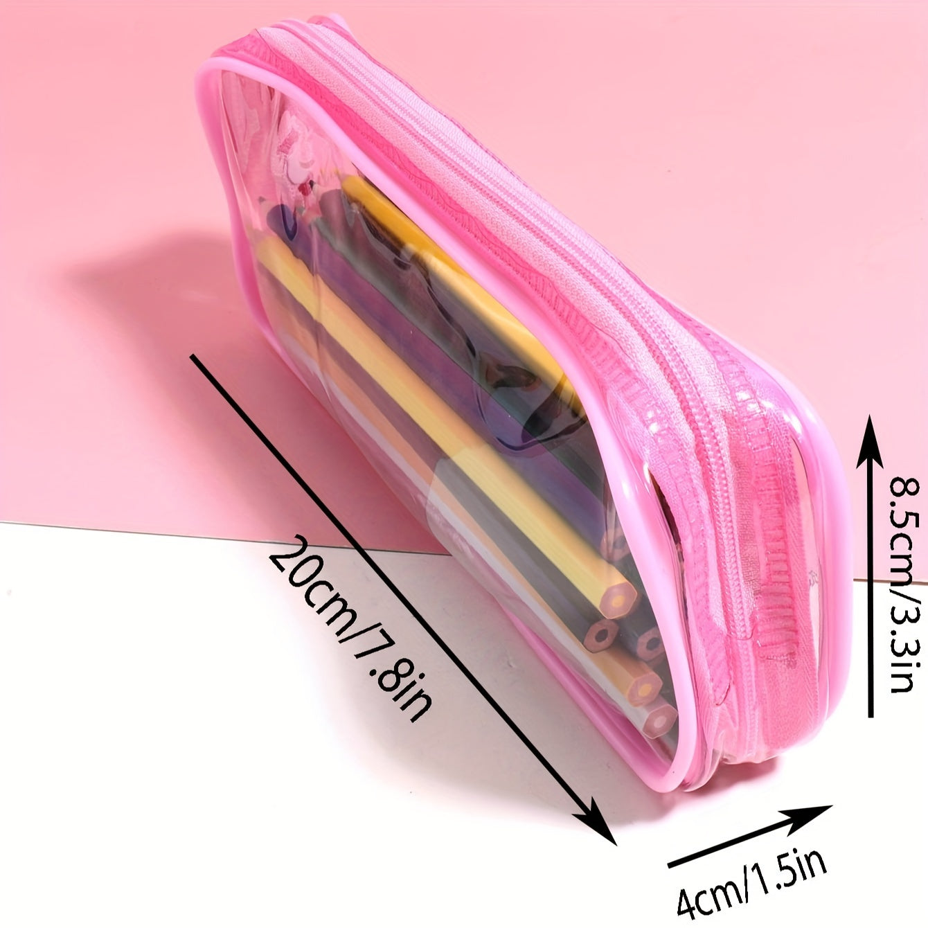 Double sided Transparent Pencil Case Student Stationery Storage Bag
