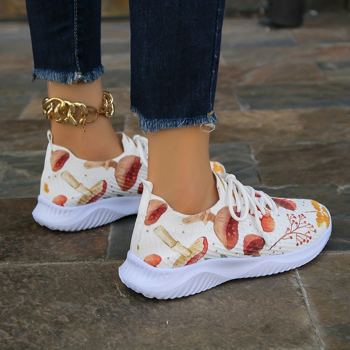 Colorful Maple Leaf & Mushroom Print Casual Shoes for Halloween