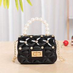 Kids Rhinestone Mini Crossbody Bag Faux Pearl Decor Handbag Coin Purse