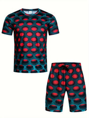 Men's All Over Hole 3D Pattern 2 Piece Outfit Set