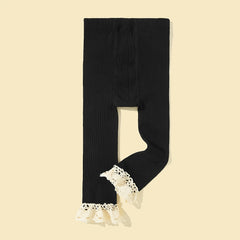 Baby Girls Knit Pantyhose with Lace Trim for Autumn/Spring